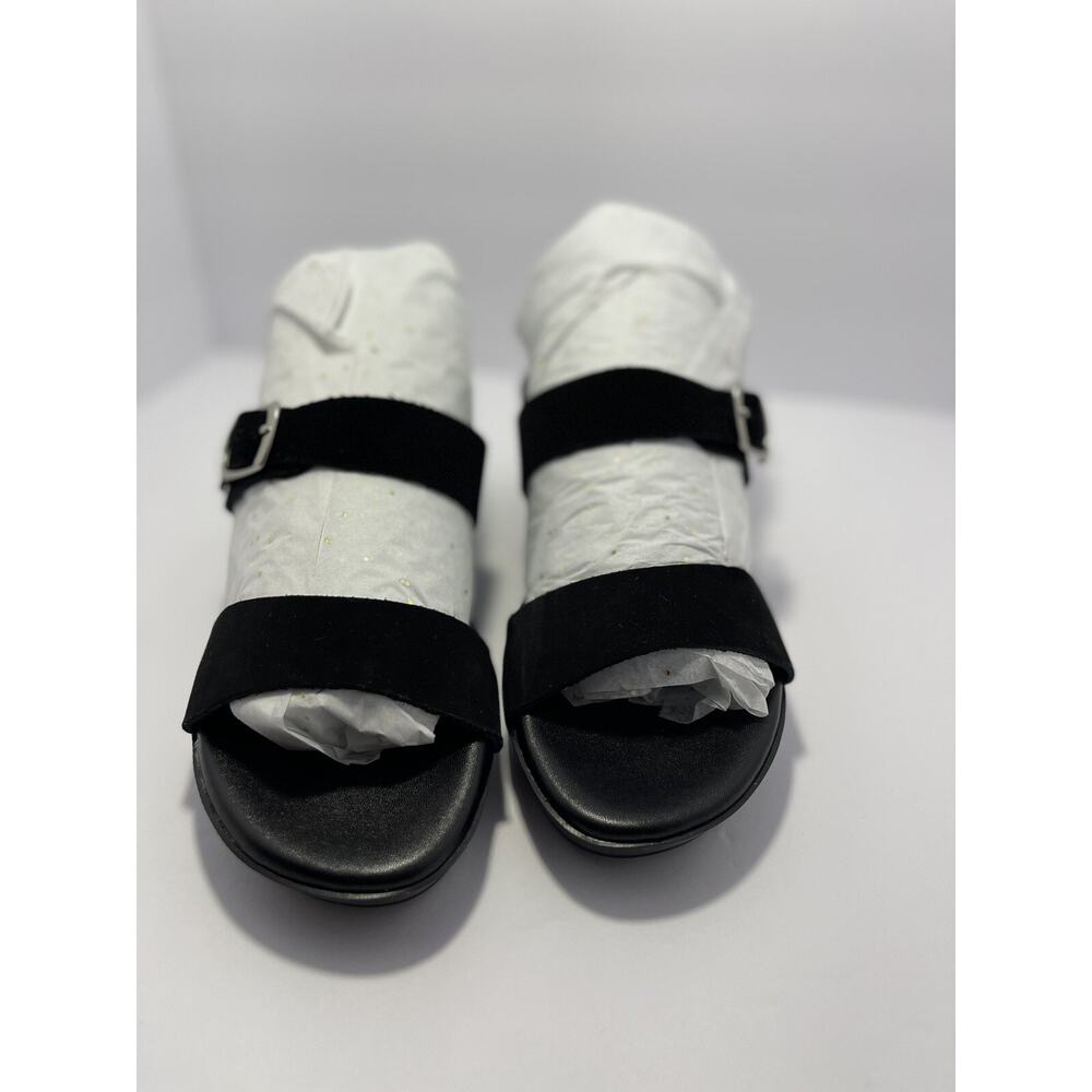 Italian Shoemakers Quincie Wedge Slip On Sandals Black Silver Buckle Size 9